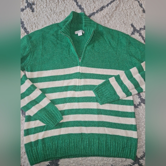 Outerknown Cashmere Blend 1/3 Zip Stripped Sweater Small - Picture 1 of 4